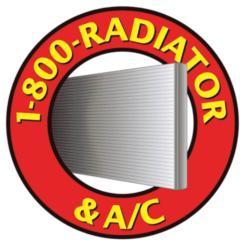 "1-800-RADIATOR & A/C red logo featuring a stylized silver radiator graphic."