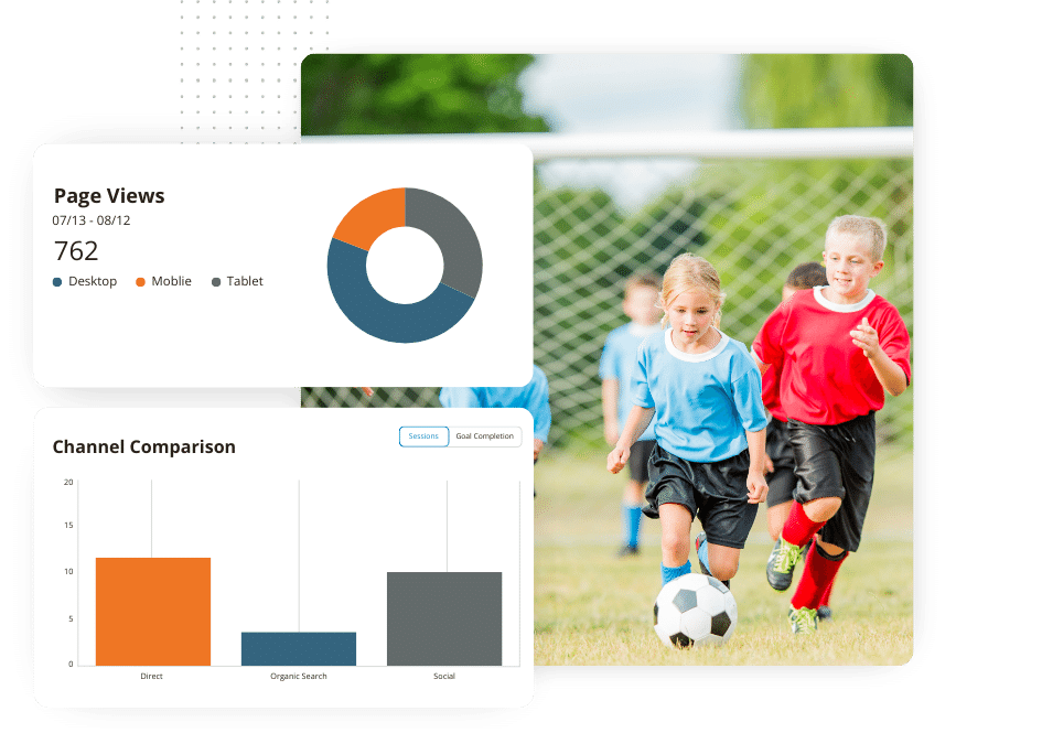 Analytics data overlay on children playing soccer