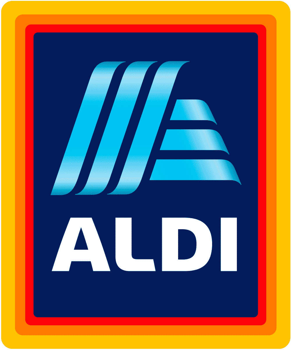 The Aldi logo on a yellow background showcases multi-site marketing.