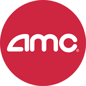 AMC Theatres logo with bold white letters on a red background.