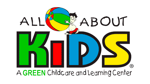 Colorful All About Kids logo with child and beach ball.