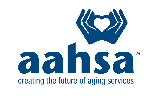 "AAHSA logo with a heart embraced by caring hands."