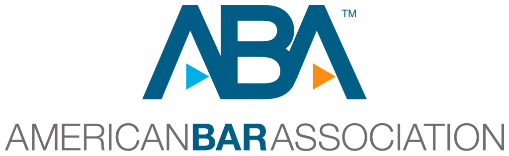 American Bar Association logo with a blue 'ABA' acronym and a geometric shape accent."