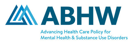 "ABHW logo with tagline on mental health and substance use policy."