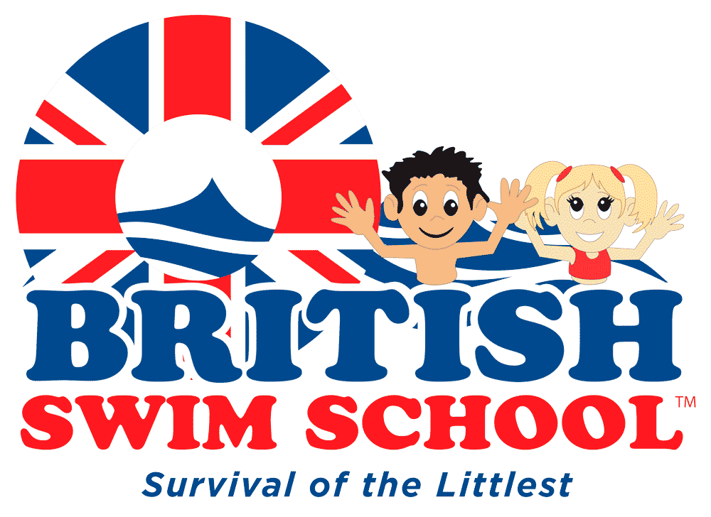 British Swim School logo with Union Jack pattern and two children