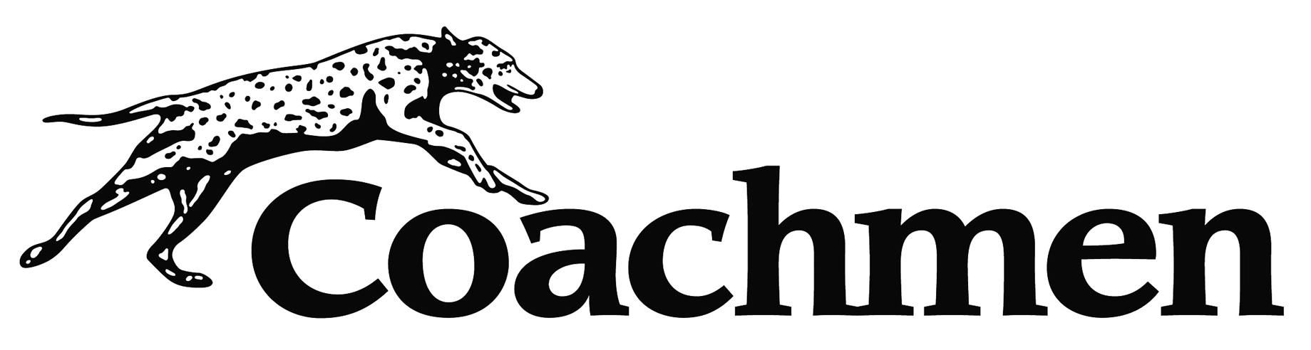 "Black and white Coachmen logo with a leaping greyhound silhouette."