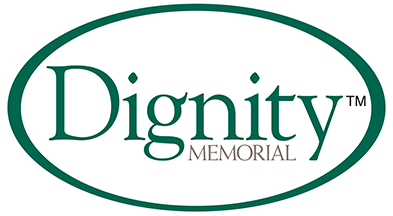 "Dignity Memorial logo with elegant script inside an oval frame."