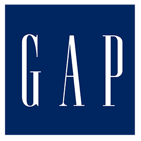 The gap logo on a blue background, enhanced by Strategic Branding Services.