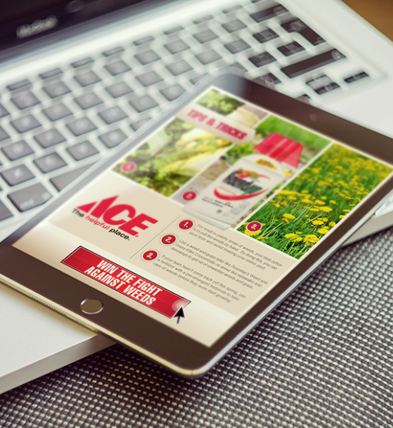 Tablet on ACE Hardware site showing lawn care tips