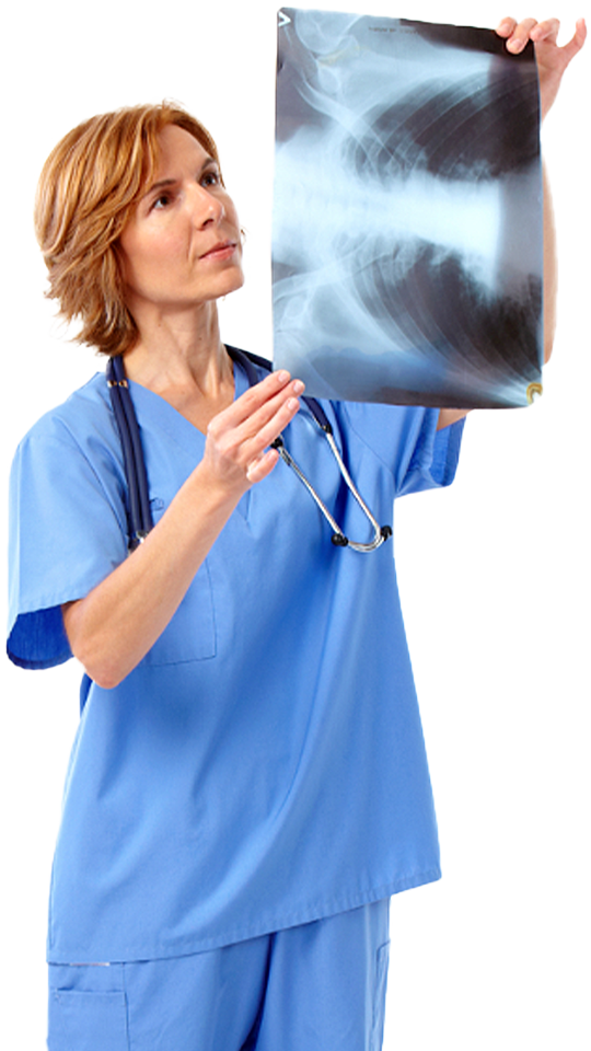 A nurse holding up an x-ray image, showcasing strategic branding services.