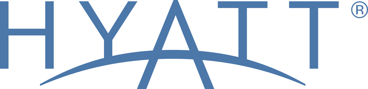 The Hyatt logo, enhanced through strategic branding services, on a black background.