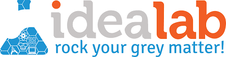 Idealab logo with brain graphic and slogan 'rock your grey matter!'