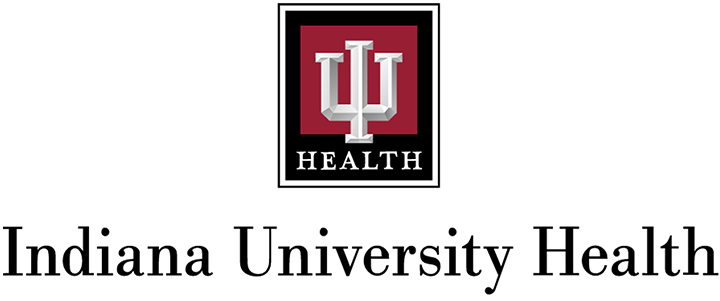 "Indiana University Health logo with the IU trident emblem in maroon and black."