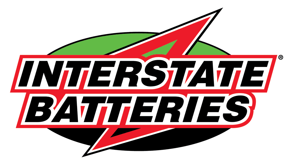 "Interstate Batteries logo with a bold red lightning bolt."