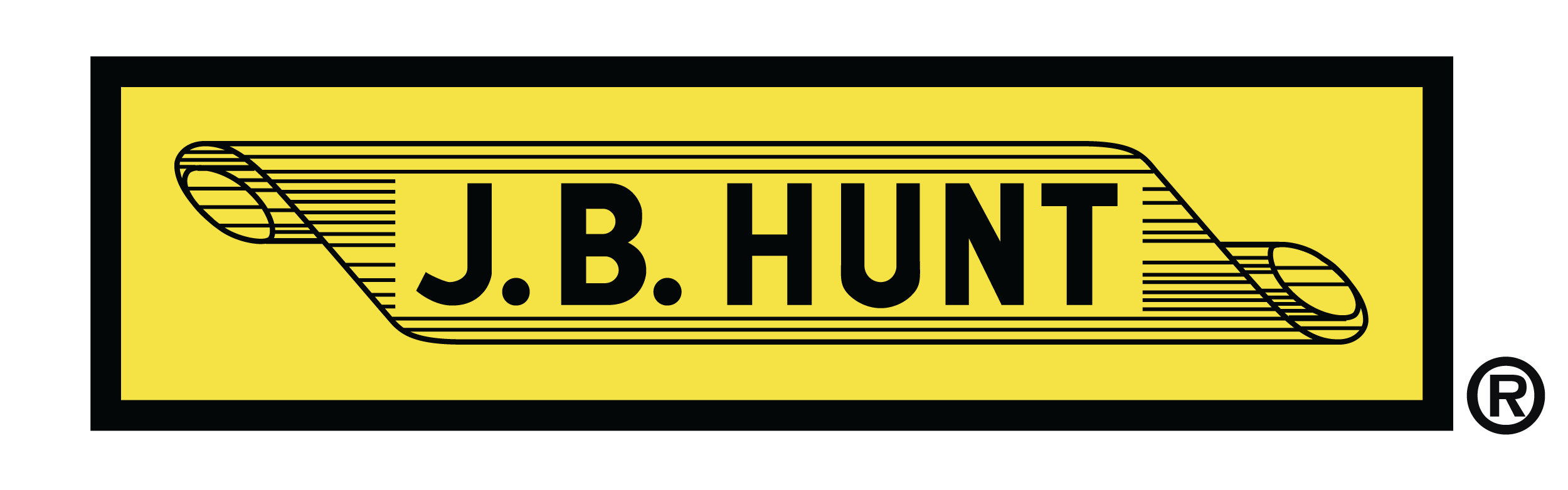J.B. Hunt logo with bold black letters on a yellow background