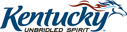 "Kentucky's 'Unbridled Spirit' logo with a dynamic horse silhouette."