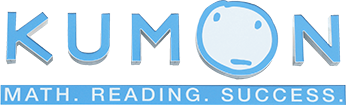 Kumon logo with blue text and a smiling character above the motto 'MATH. READING. SUCCESS