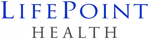 "LifePoint Health logo with bold blue lettering."