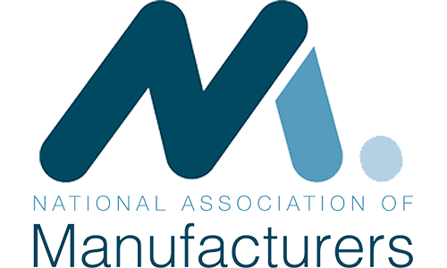 The national association of manufacturers logo designed with multi-site marketing expertise.