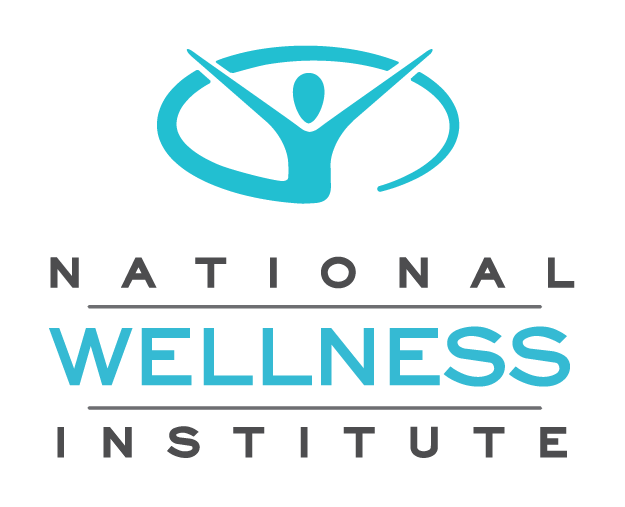"National Wellness Institute logo with a blue abstract human figure encircled by wellness symbol."