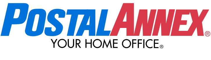 PostalAnnex logo with bold blue and red lettering, emphasizing home office solutions