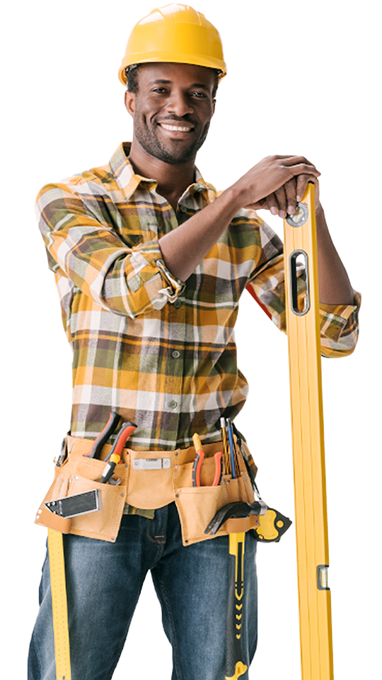 A construction worker holding a yellow tool in an Indianapolis Marketing Agency campaign.