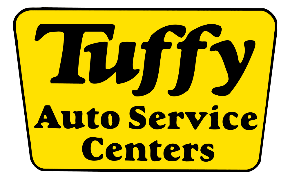 "Tuffy Auto Service Centers logo with yellow background."