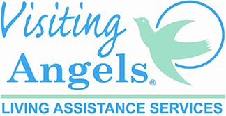 "Visiting Angels Living Assistance Services logo with dove symbol."