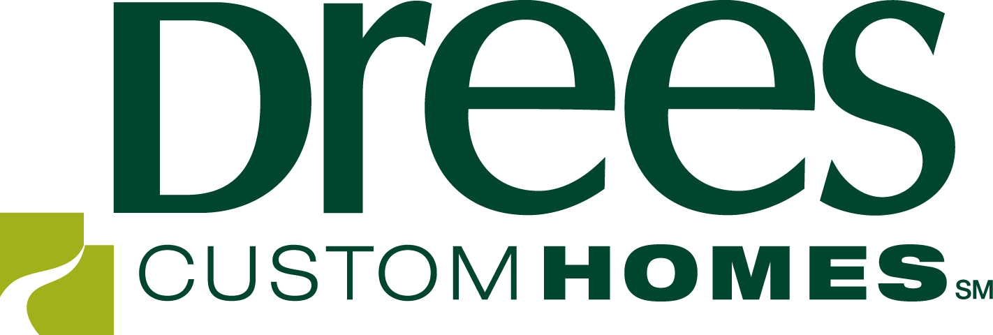 Drees Custom Homes logo with bold green text and yellow accent on transparent background
