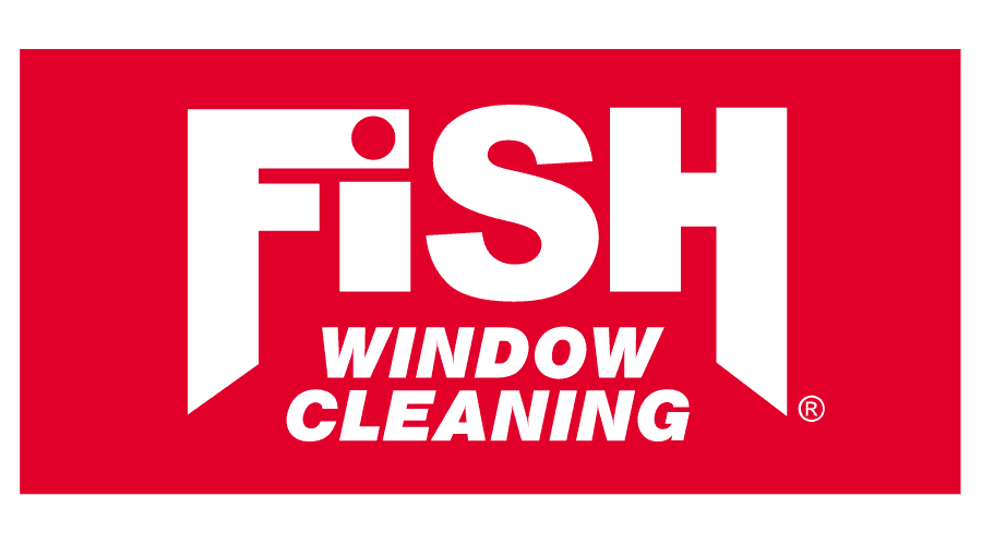 Fish Window Cleaning logo with bold white text on a red background