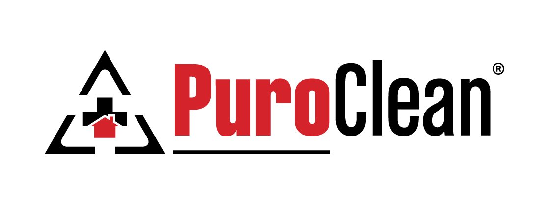 PuroClean logo with red and black text next to a house icon within a triangle