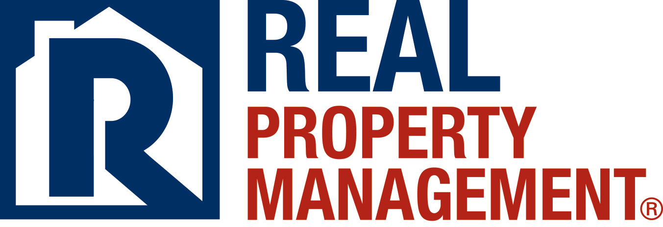 Real Property Management logo in blue and red on a white background