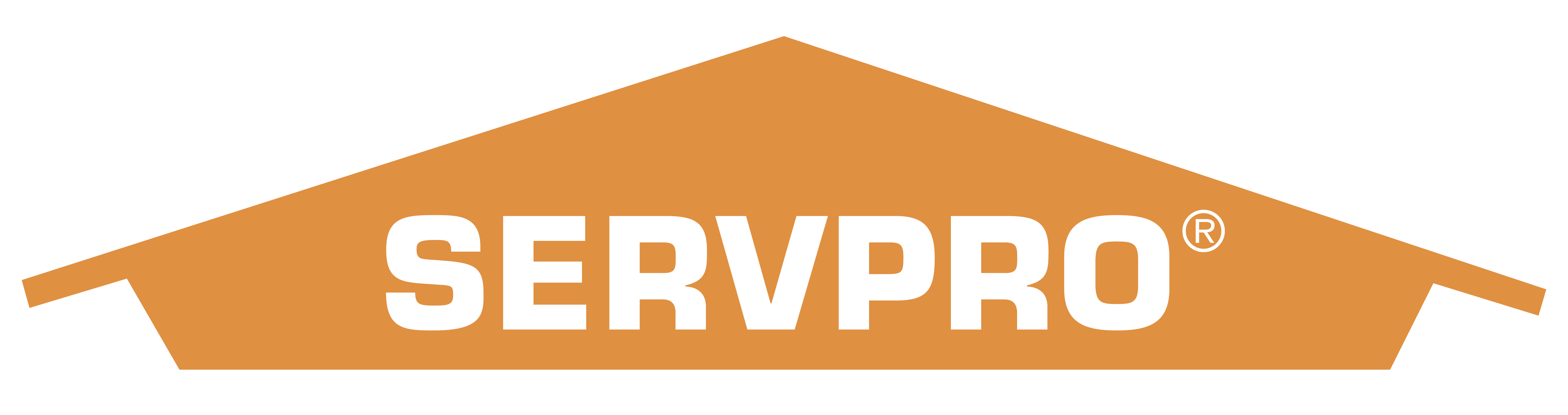 SERVPRO logo with white text inside an orange house silhouette