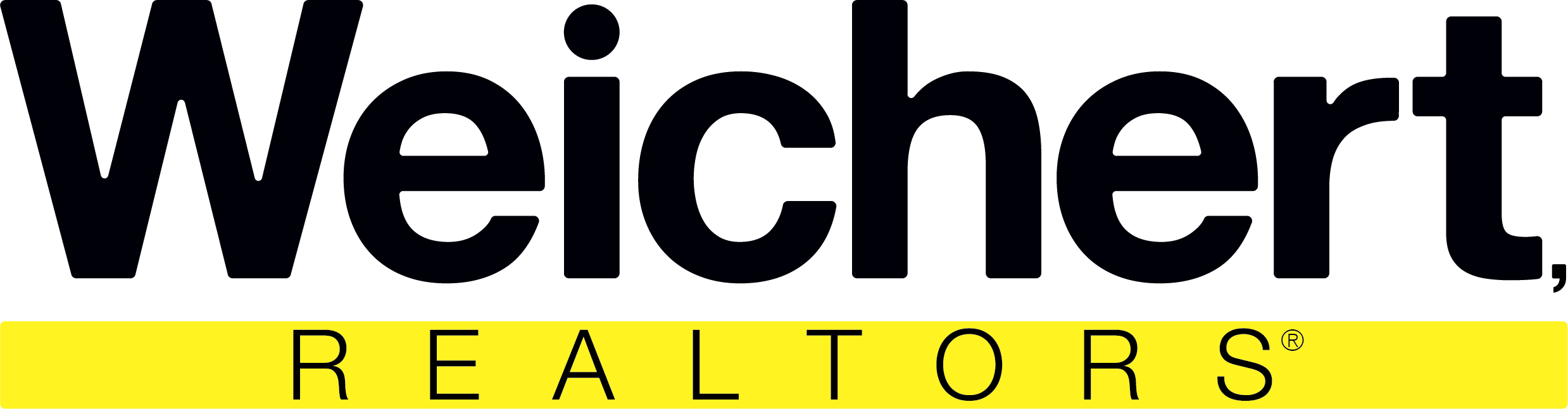 Weichert Realtors logo with black text on a transparent background and a yellow underline.