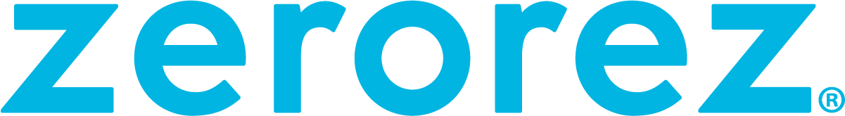 Zerorez logo with stylized blue text on a transparent background